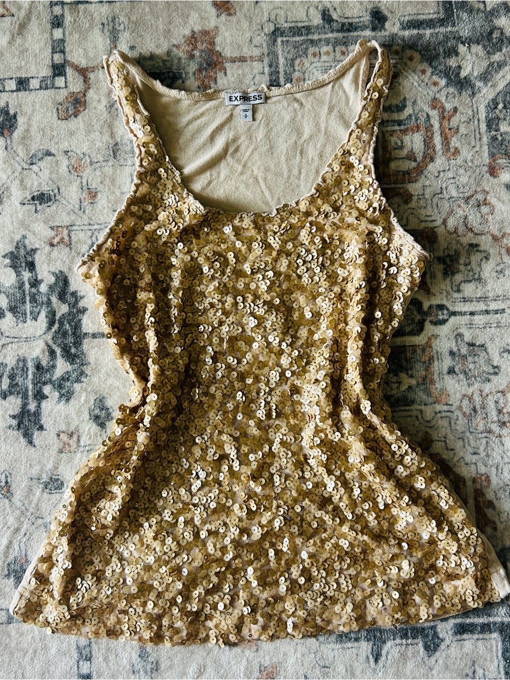 Express Gold Sequin Scoop Neck Tank